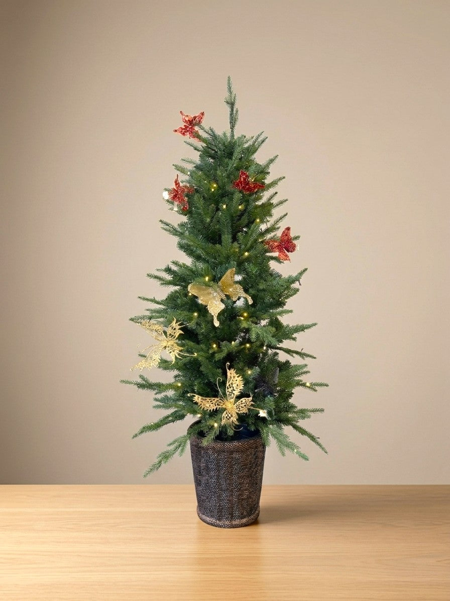 Pre-Lit Potted Christmas Tree with Butterfly Decorations