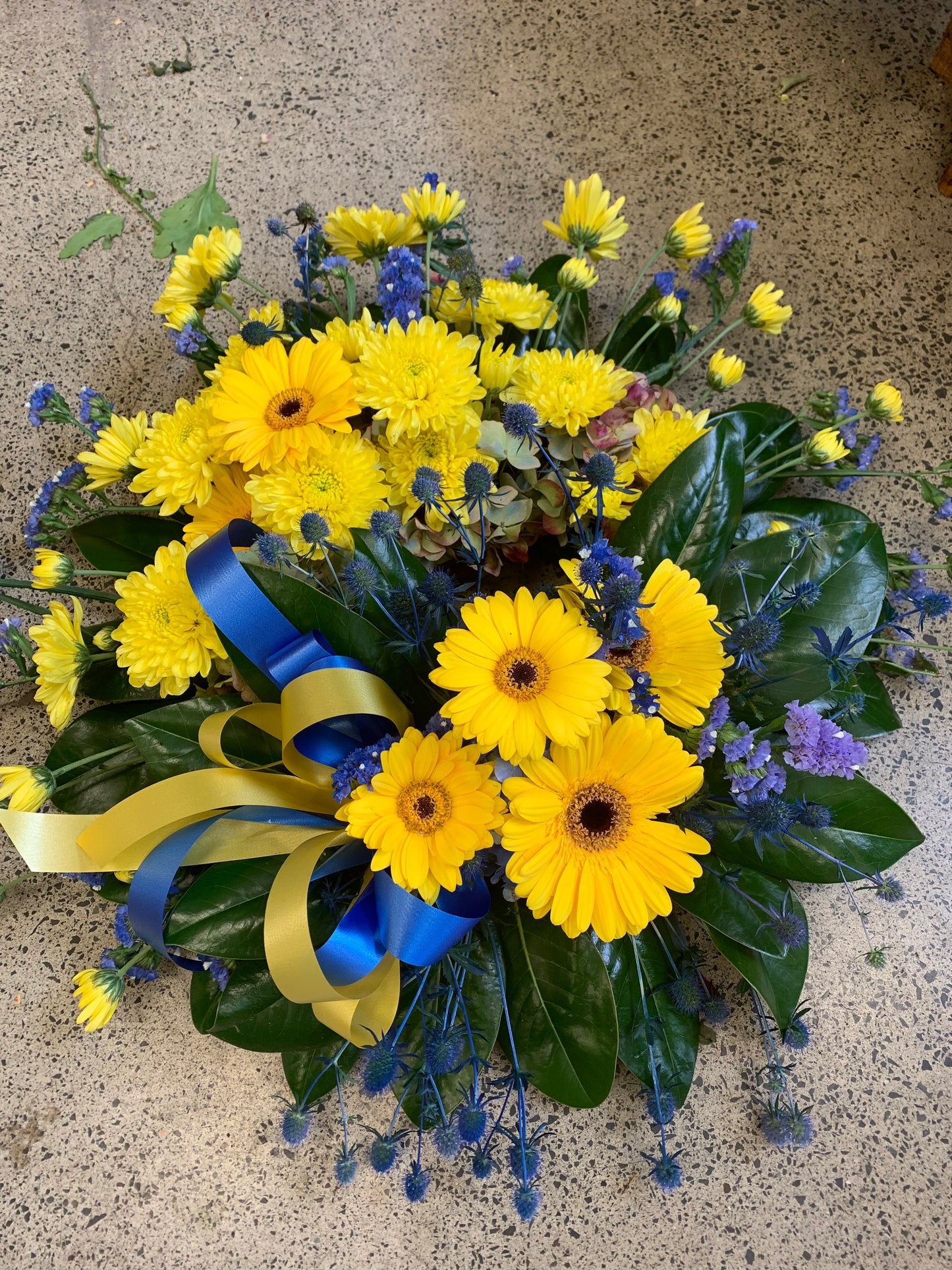 Yellow and Blue Funeral/Memorial Wreath