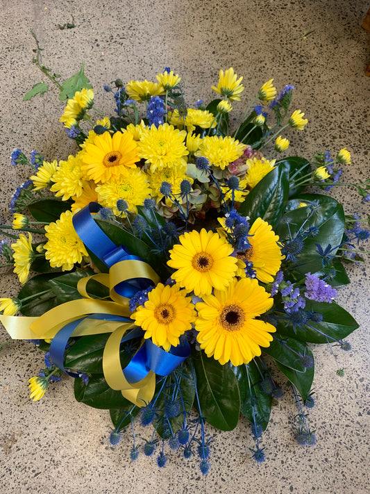 Yellow and Blue Funeral/Memorial Wreath 