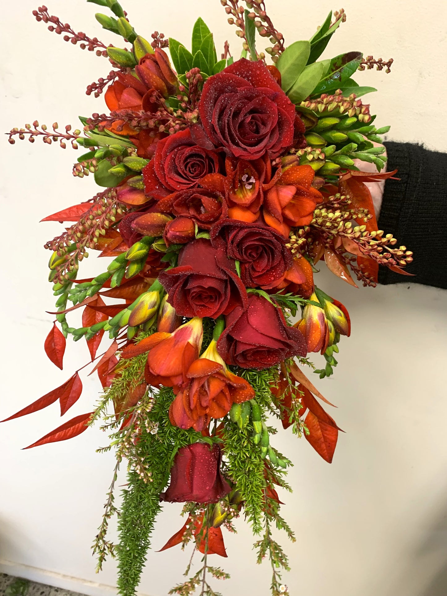 Scarlet Red Trailing Wedding Bouquet