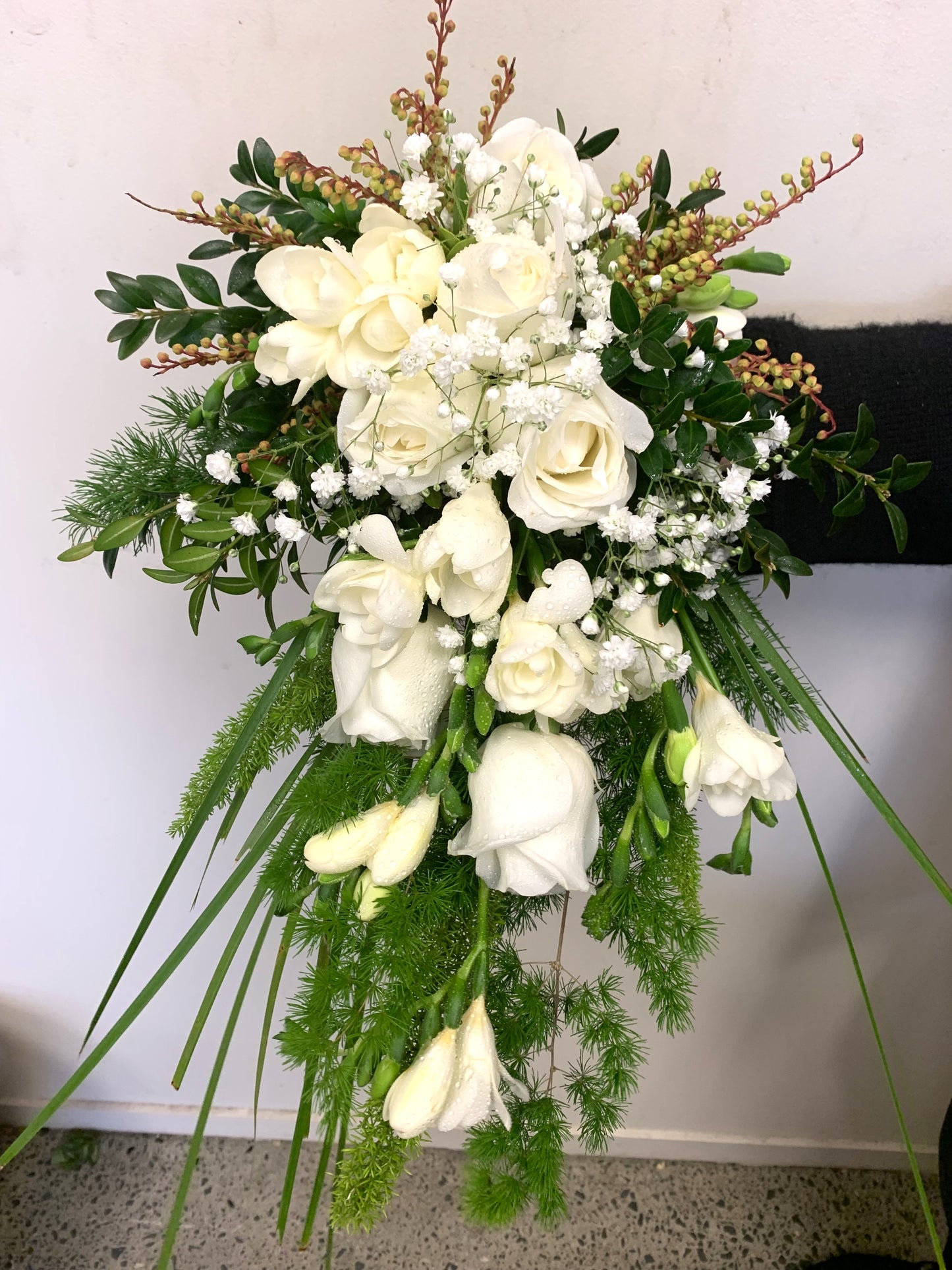 White and Green Trailing Bridal Bouquet