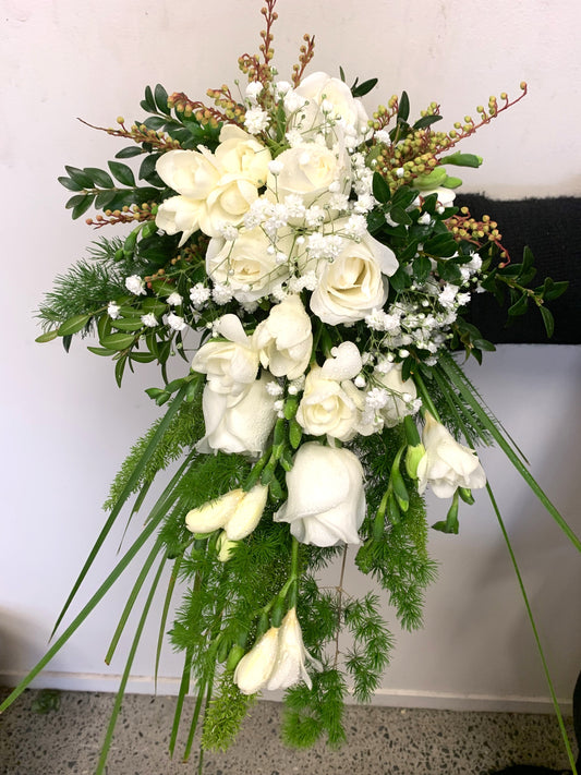 White and Green Trailing Bridal Bouquet 