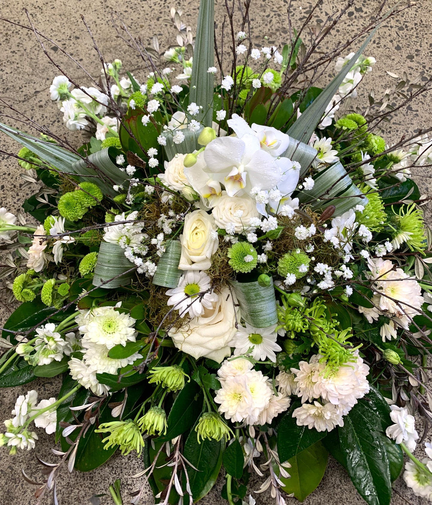 White and Green Natural Wreath for Funeral