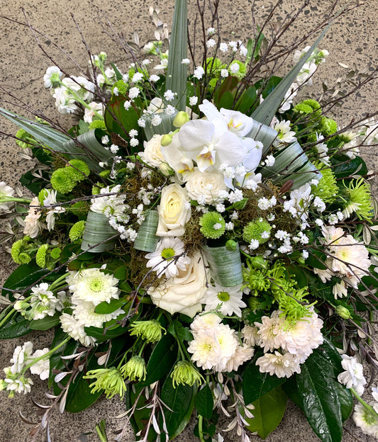 White and Green Natural Wreath for Funeral 