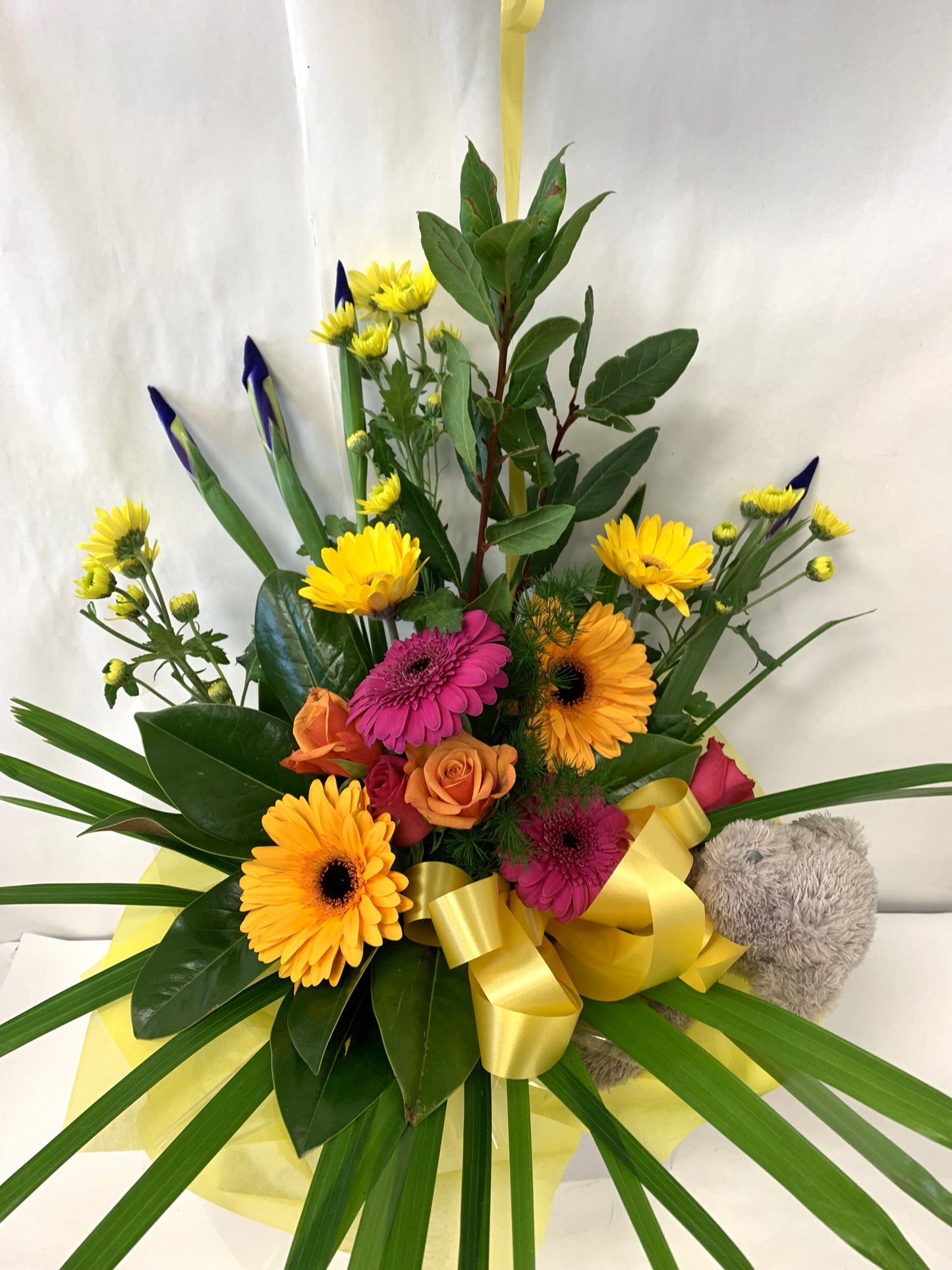 Beautiful Birthday Box with Bright Flowers, Balloon, and Teddy