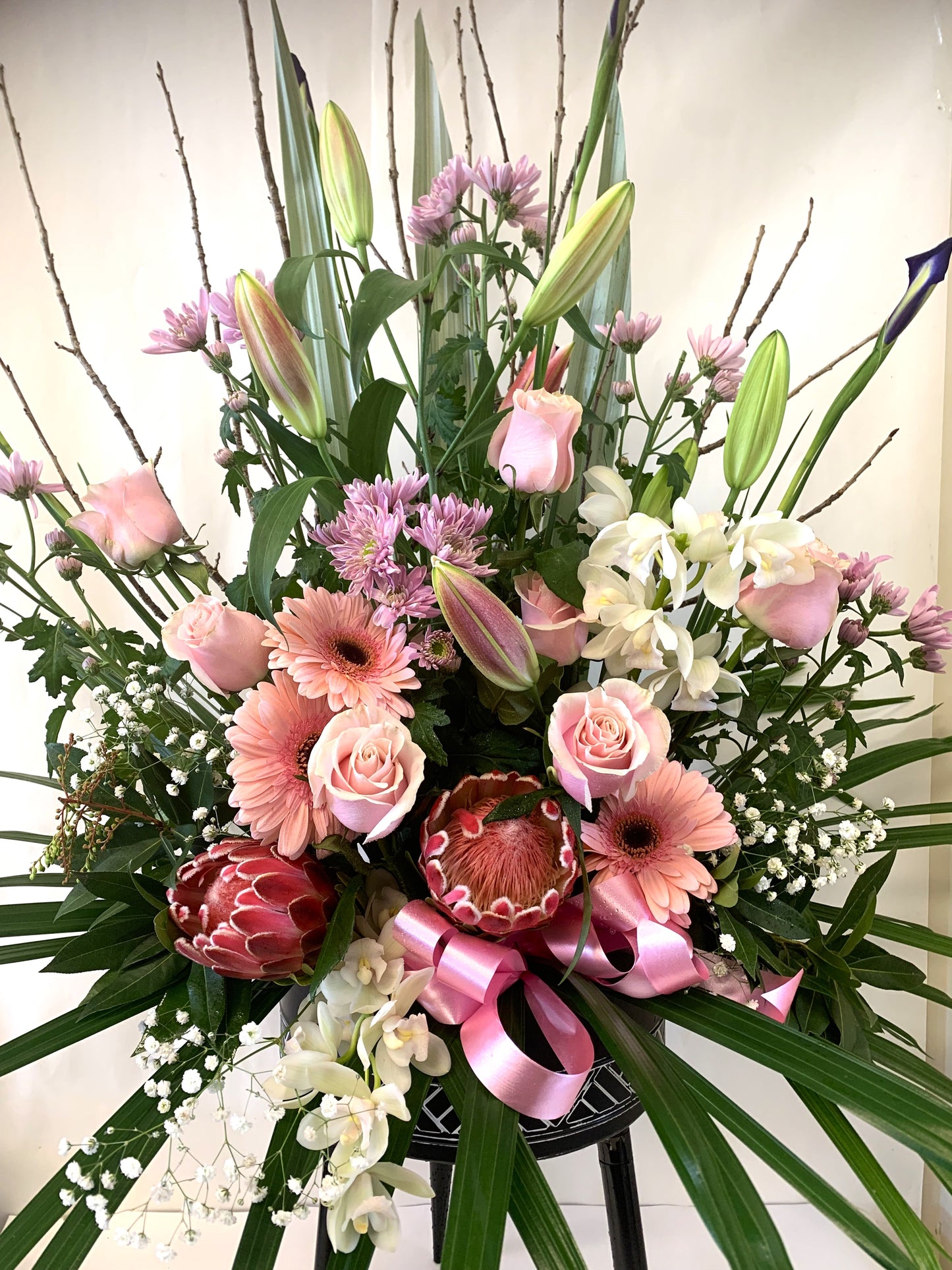 Pink Arrangement in Pedestal Container