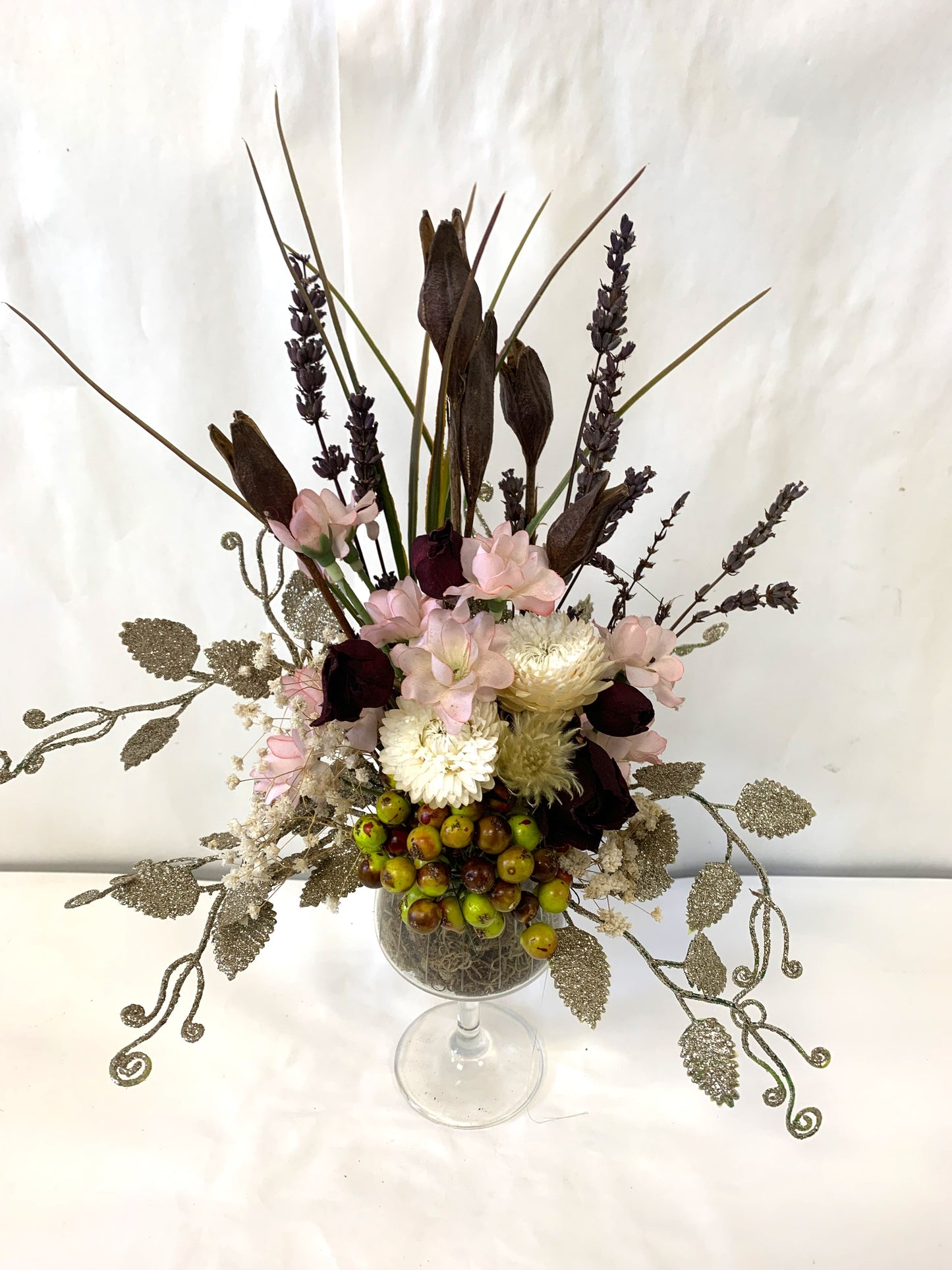 Bright Dried Arrangements in glass (Small)