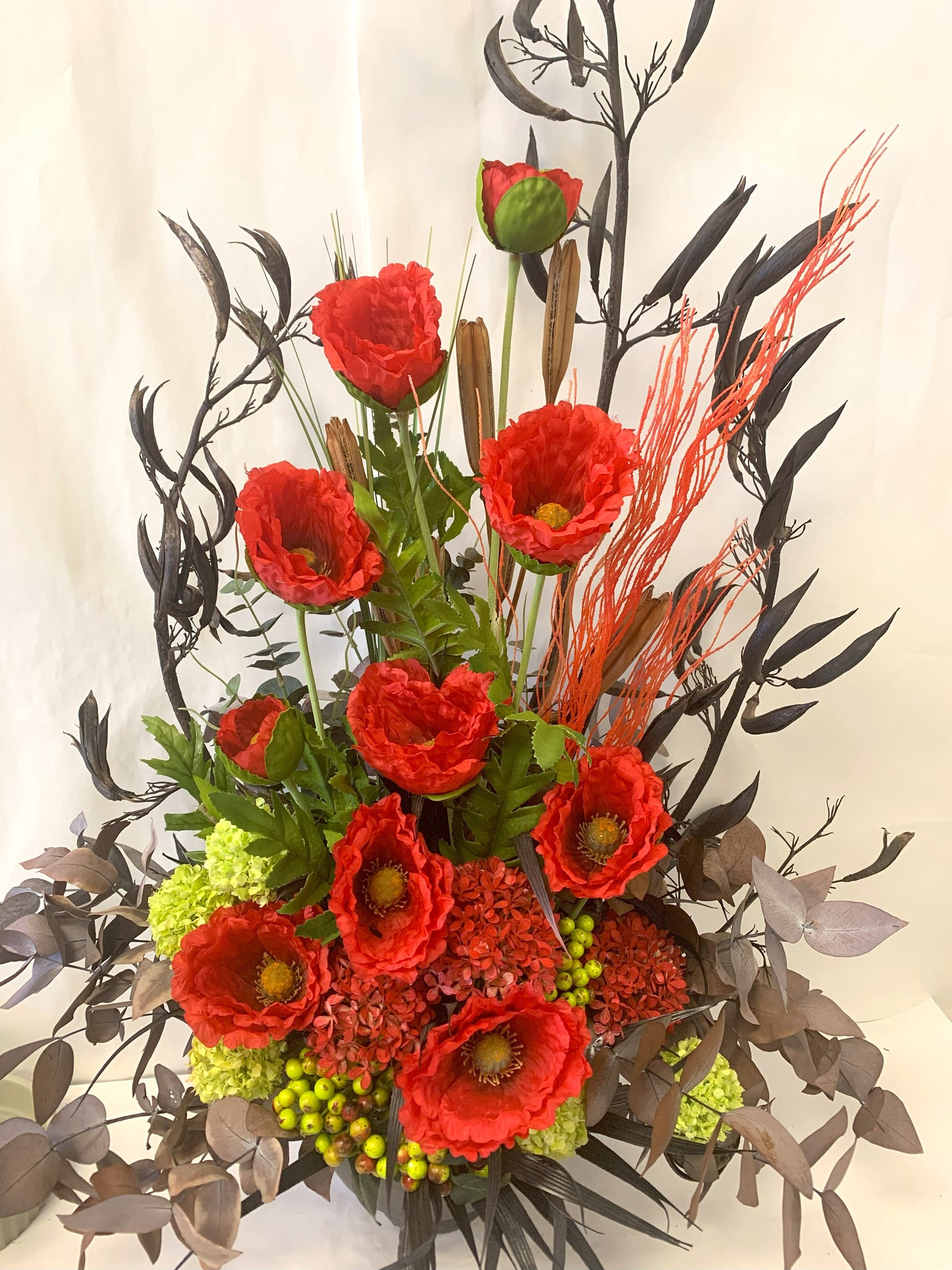 Bright Dried Flower Arrangement with Christmas Flare
