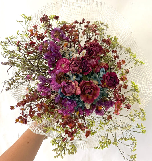 Large Dried Flower Posy with Warm Tones