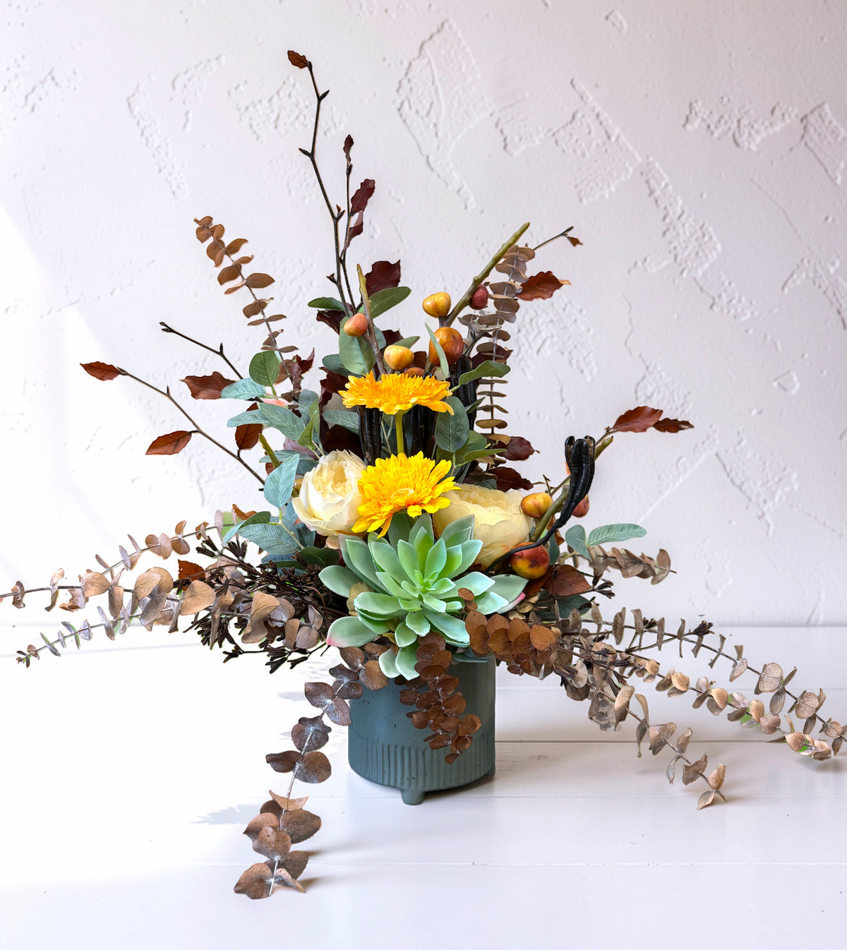Autumn Succulent & Gerbera Arrangement in Sage Pot