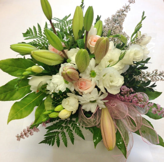 Boxed bouquet of pink and white small flowers, Mothers day, Anniversary, Sympathy flowers, Arrangments