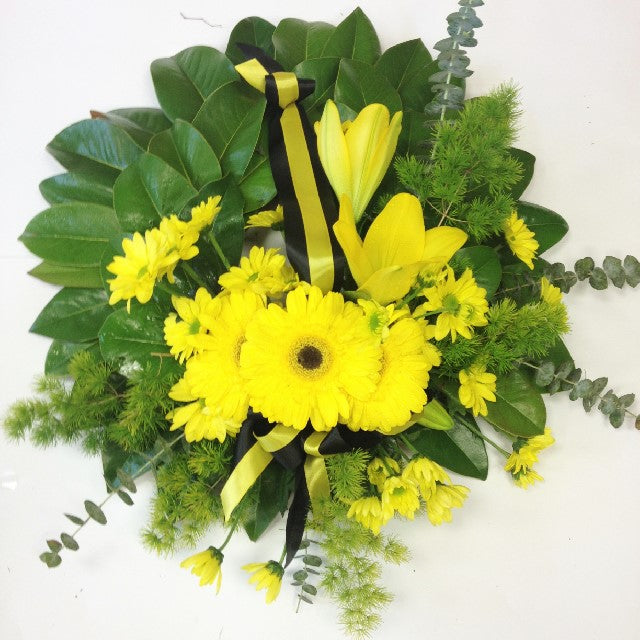 Black and Yellow Wreath, Sympathy, Funeral, Yellow