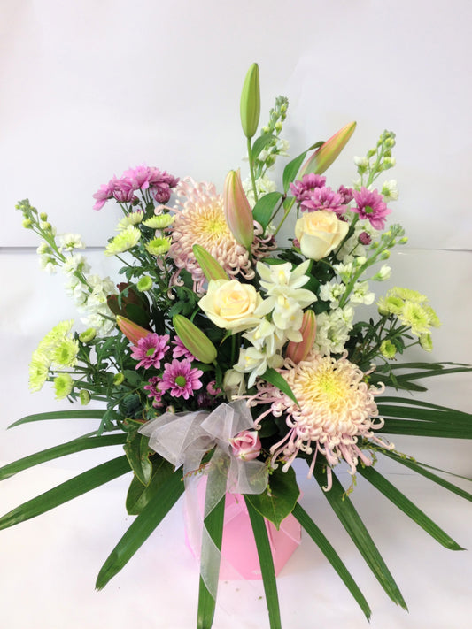 Soft coloured waterbox, Mothers day, Sympathy Water box flowers,