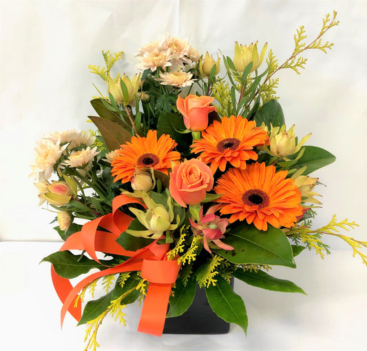 orangeflowers, orangegerberas, waterbox, roses, hospital, getwell, birthday,