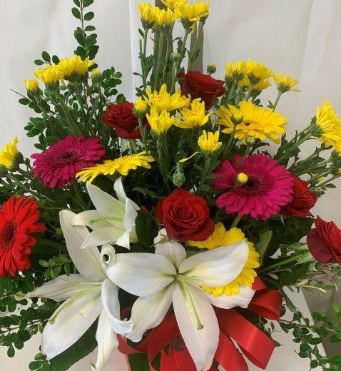 Bright Red and Yellow Arrangement in Red Box