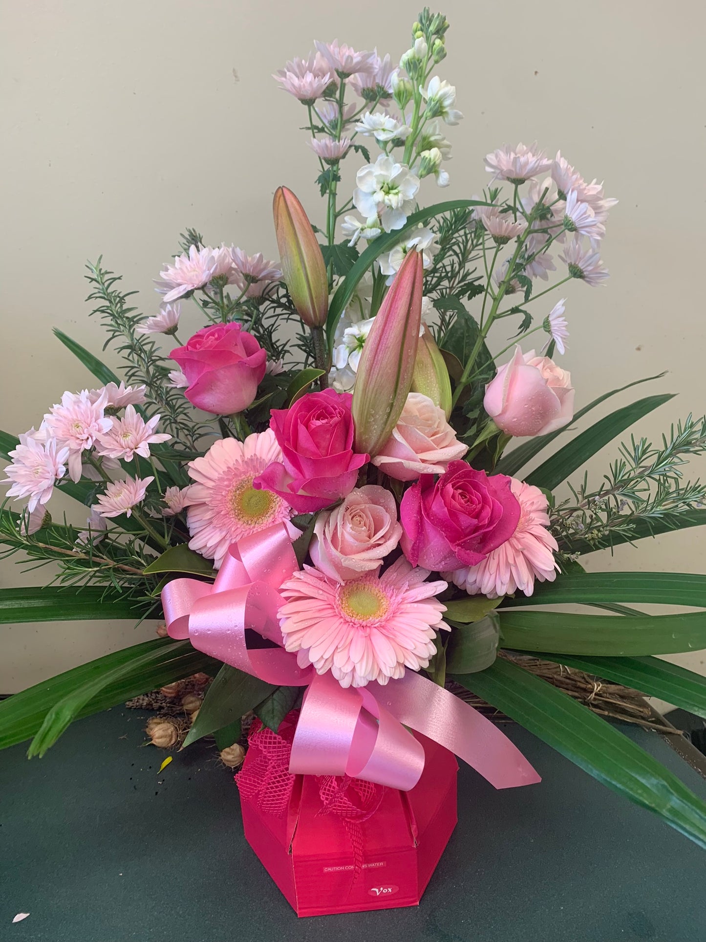 Pink Arrangement in Water Box