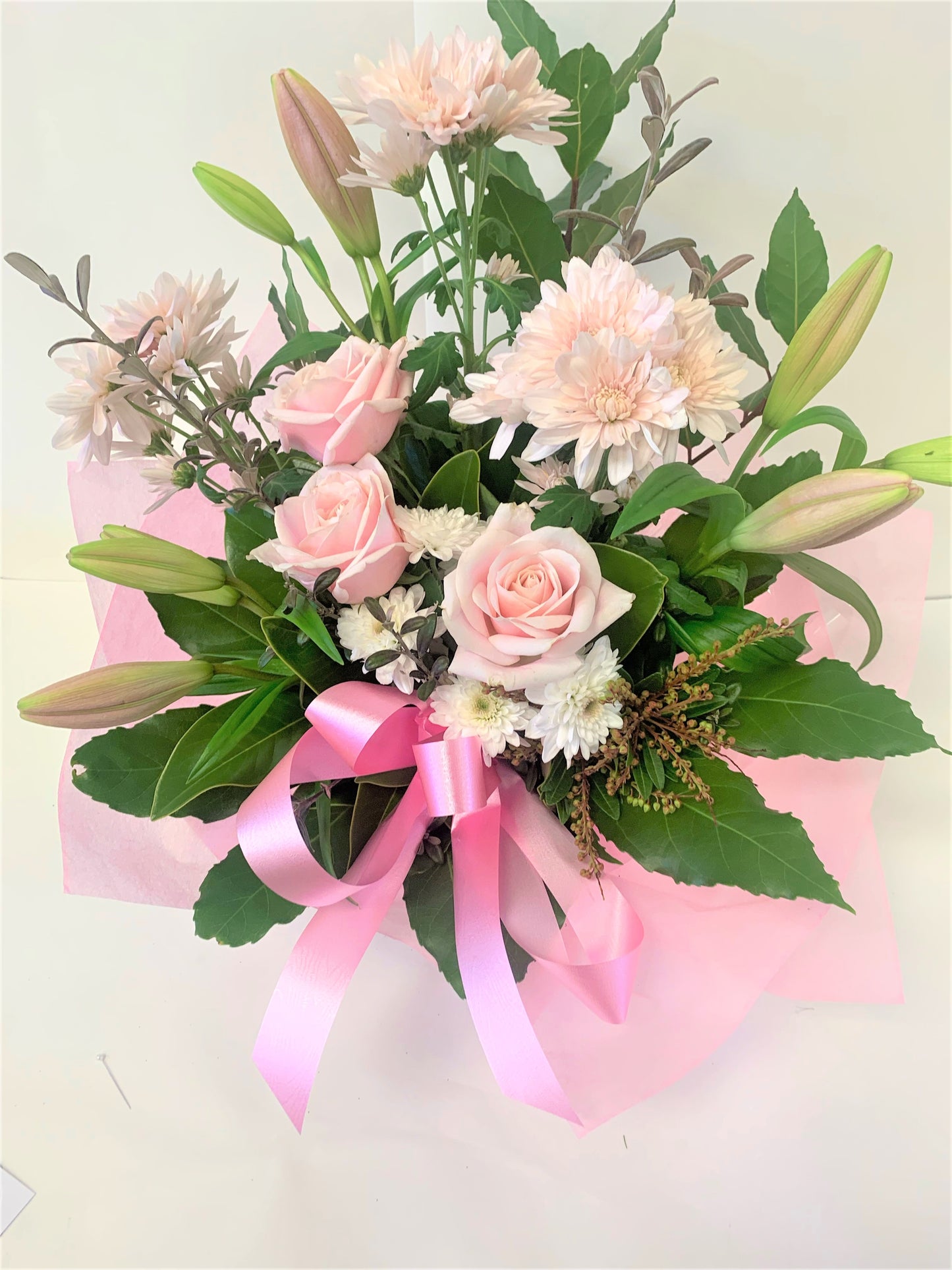 Fresh Flower Arrangement Pink Roses & Chrysanthemum