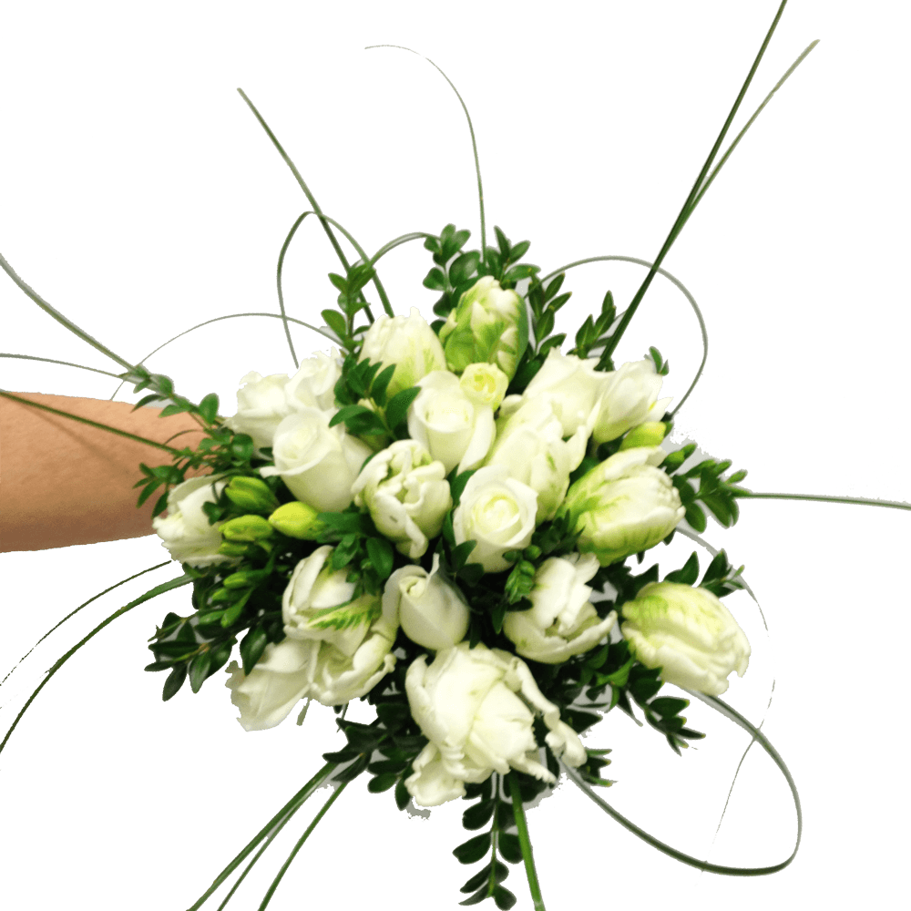 Hand-tied roses with tulips with freesias,  Wedding, Bride, Bridesmaid, Wedding celebration, Wedding flowers