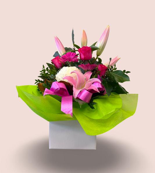 Pink Lily & Rose Flower Box