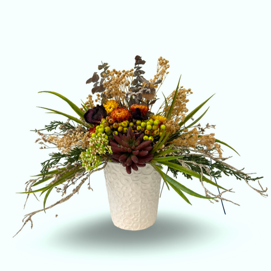 Dried Flower & Succulent Arrangement in Ceramic Vase