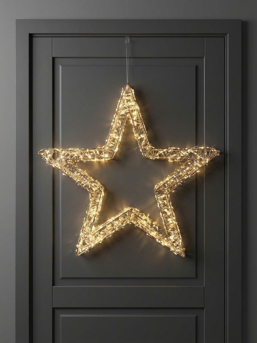 Light-Up Gold Star Christmas Door Wreath
