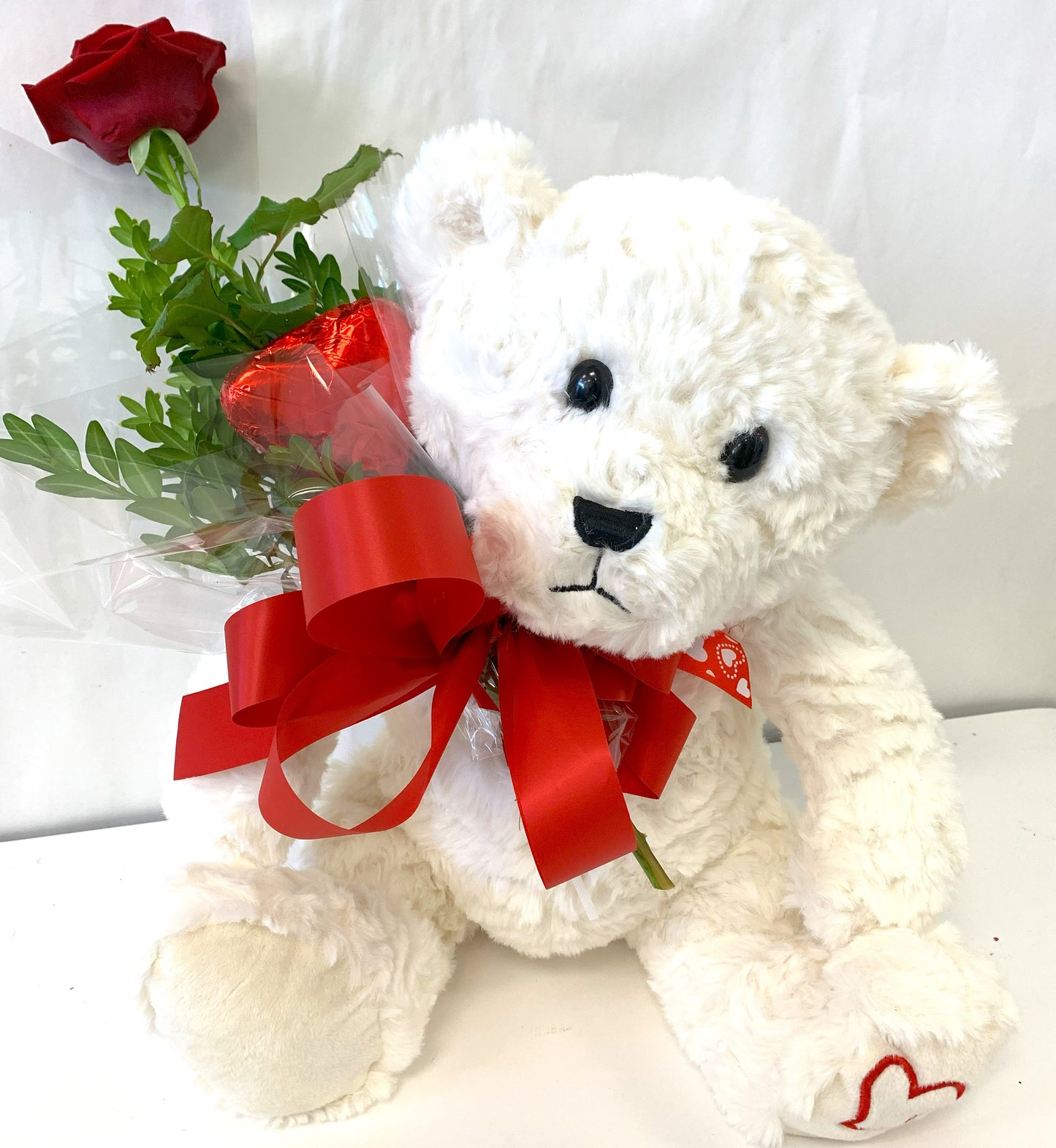 White Teddy With Rose