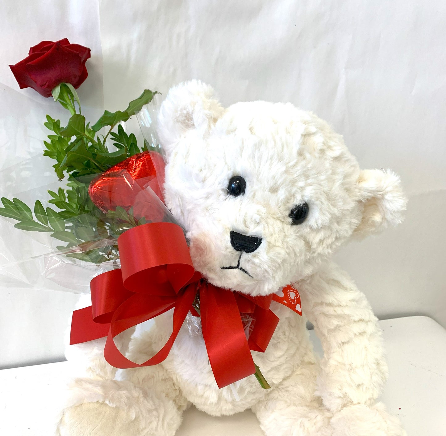 White Teddy With Rose
