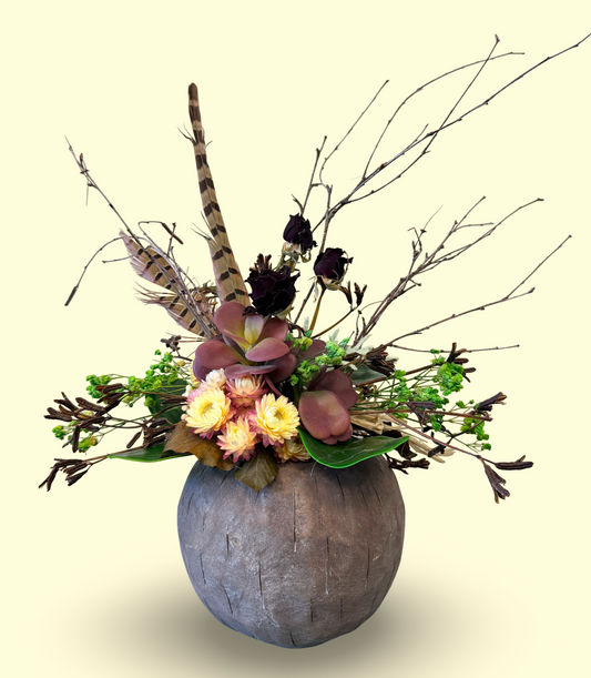 Rustic Dried Flower Bowl Arrangement