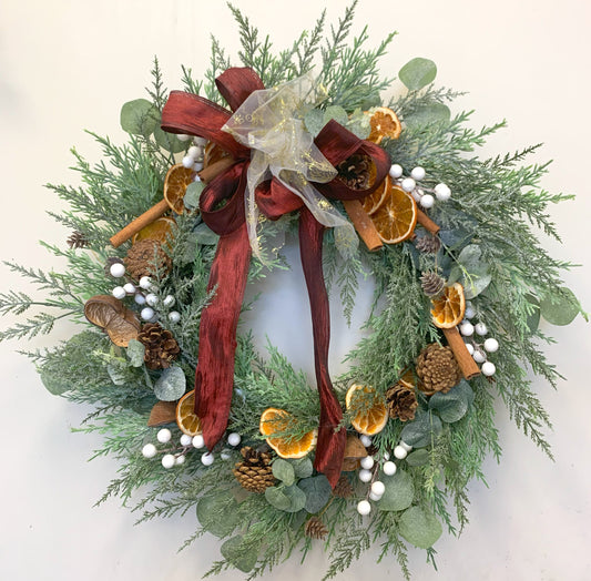 Christmas Wreath with Oranges and Pine Cones