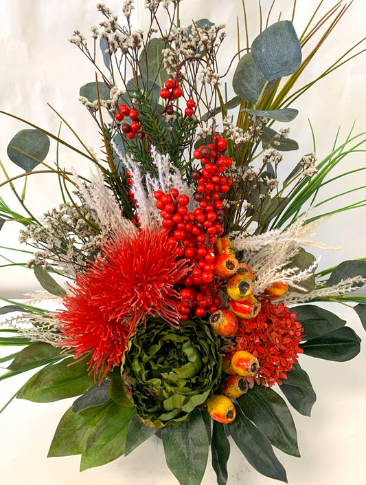 Artificial Arrangement with Berries and Gum in Red