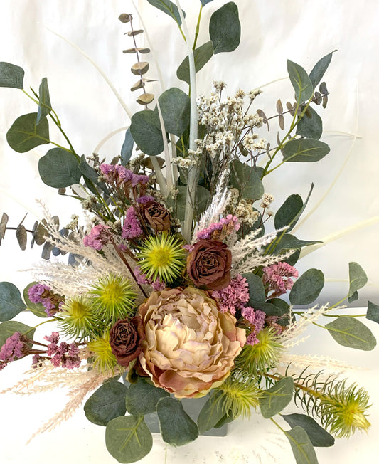 Arrangement with Gum and Beige Silk Flowers