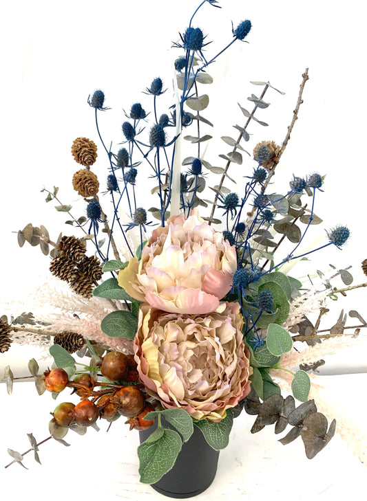 Peach and Blue Dried Arrangement
