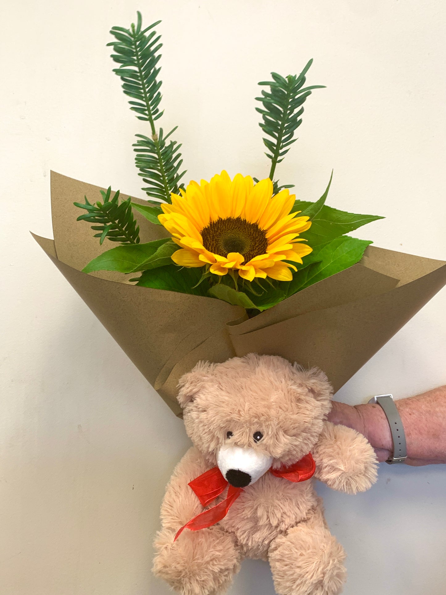 Gift Wrapped Sunflower with Teddy
