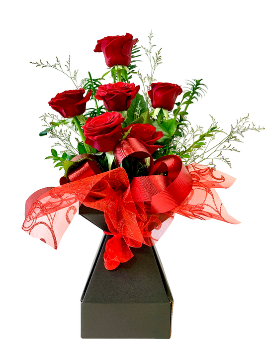 6 Red Roses in Waterbox