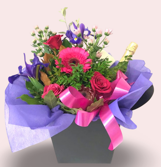 Bubbles with Chocolates and Flowers Gift Box