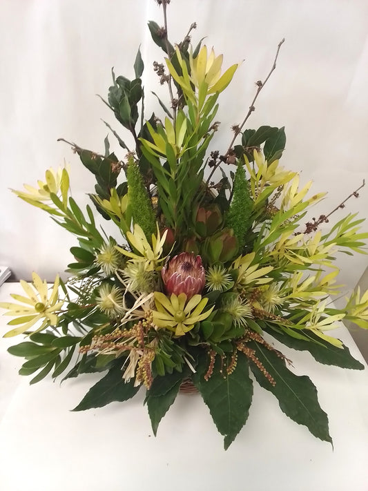 Green Arrangement with Proteas and Leucadendron
