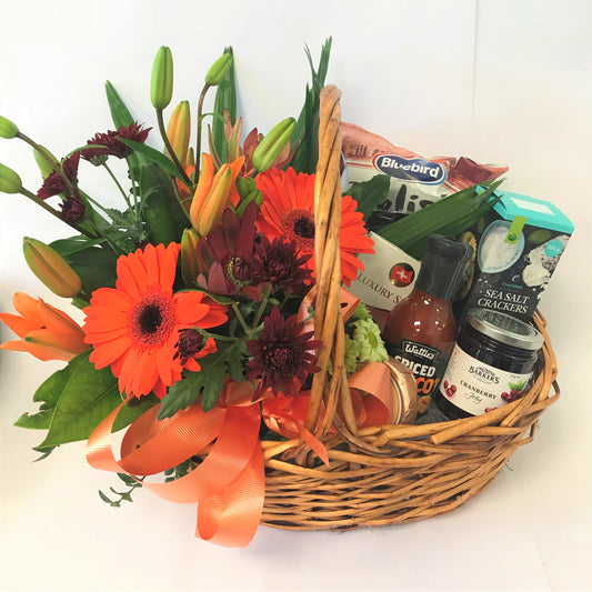 Gourmet Basket and Flowers, Christmas, Get well, Corporate, gourmet, Gift 