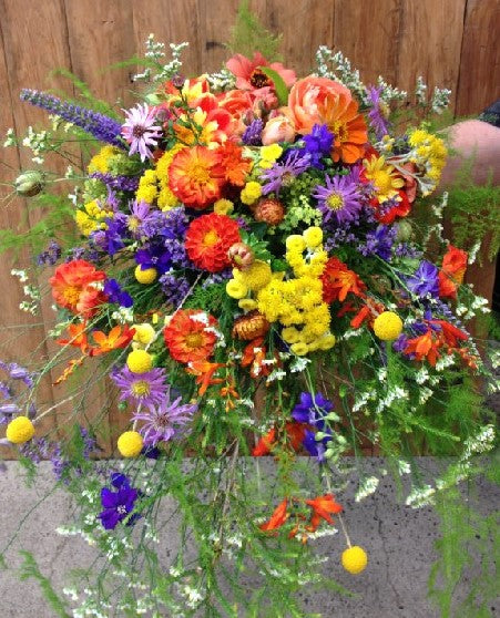 Gathered country Bouquet, Wedding, Bride, Bridesmaid, Wedding celebration, Wedding flowers, Vibrant colours, Large bouquet