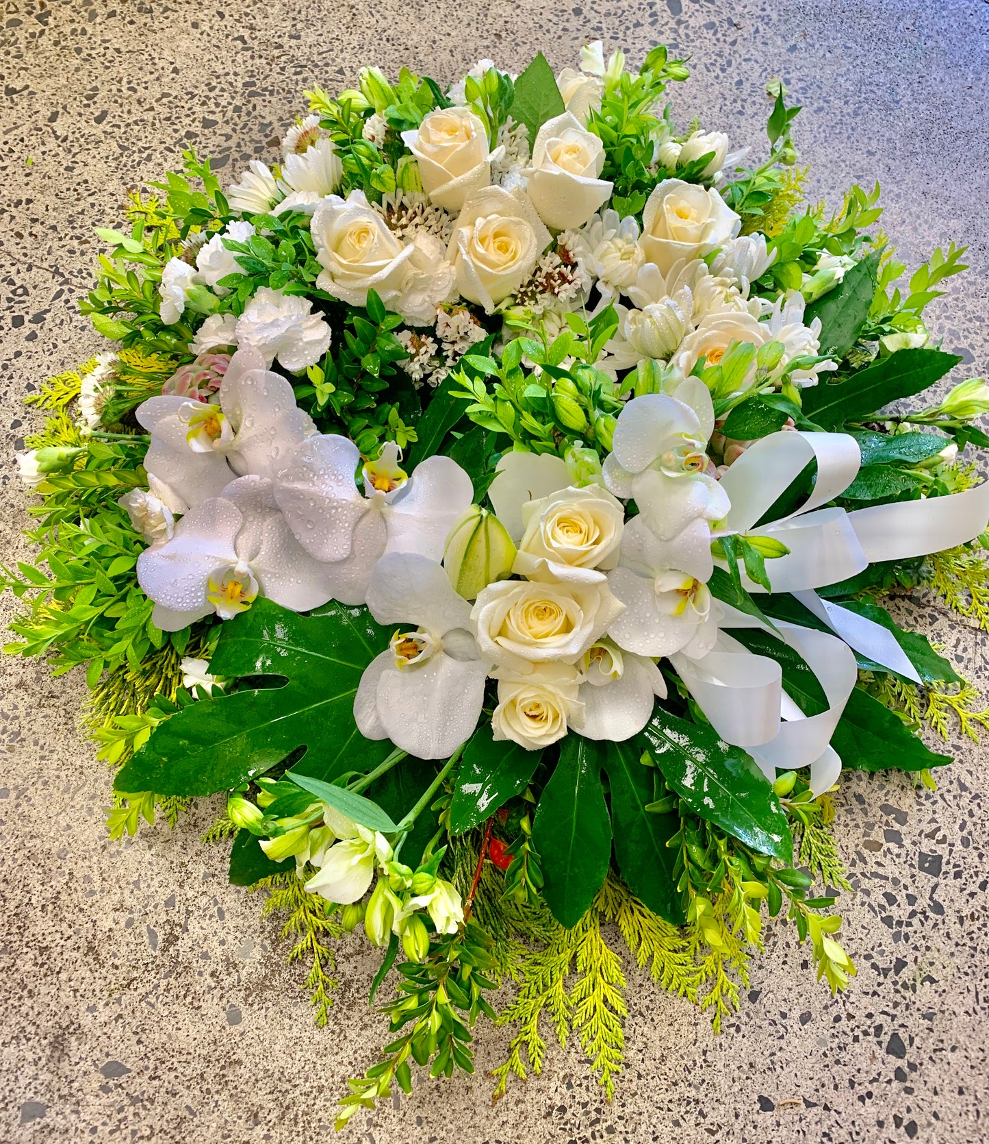 White Fresh Floral Wreath with Roses