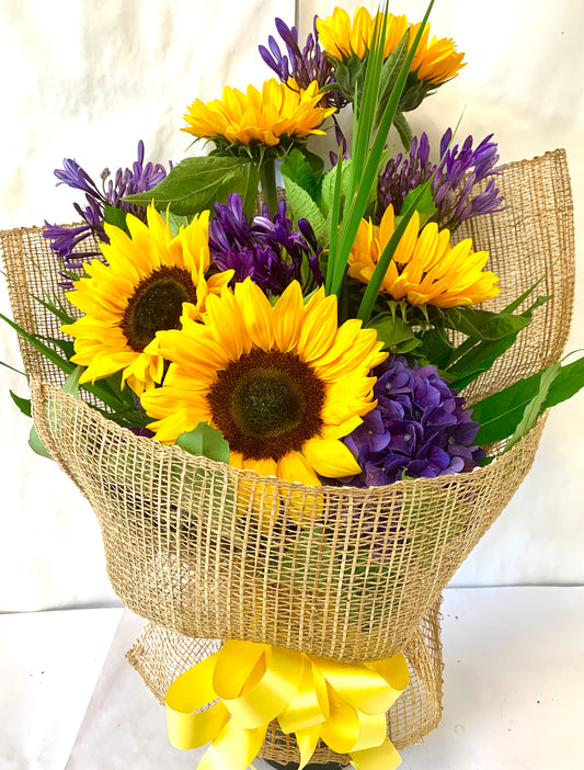 Sunflowers & Purple in Modern Wrap