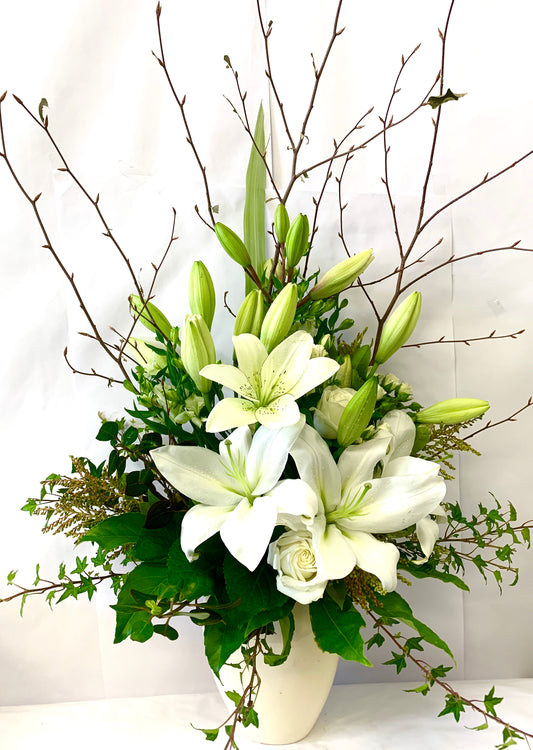 White Floral Arrangement in Vase